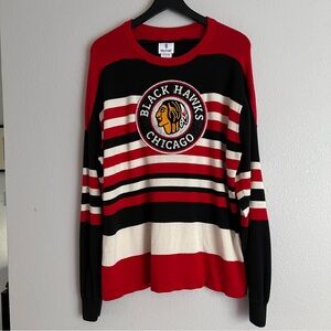 HILLFLINT Black Hawks Chicago Patch Sweater Size L Red Black
